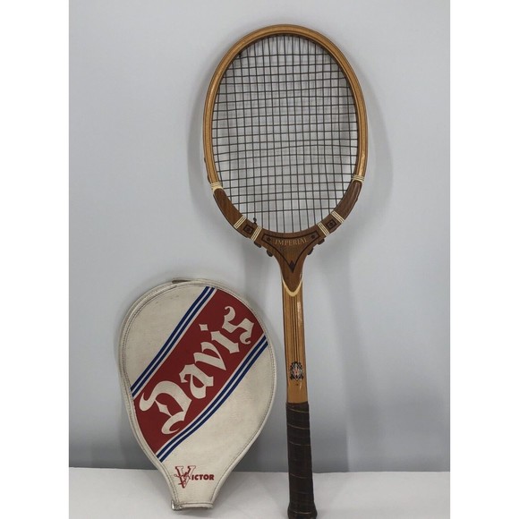 Vintage TAD TA Davis Imperial Wooden Tennis Racquet Racket Victor Cover USA 27